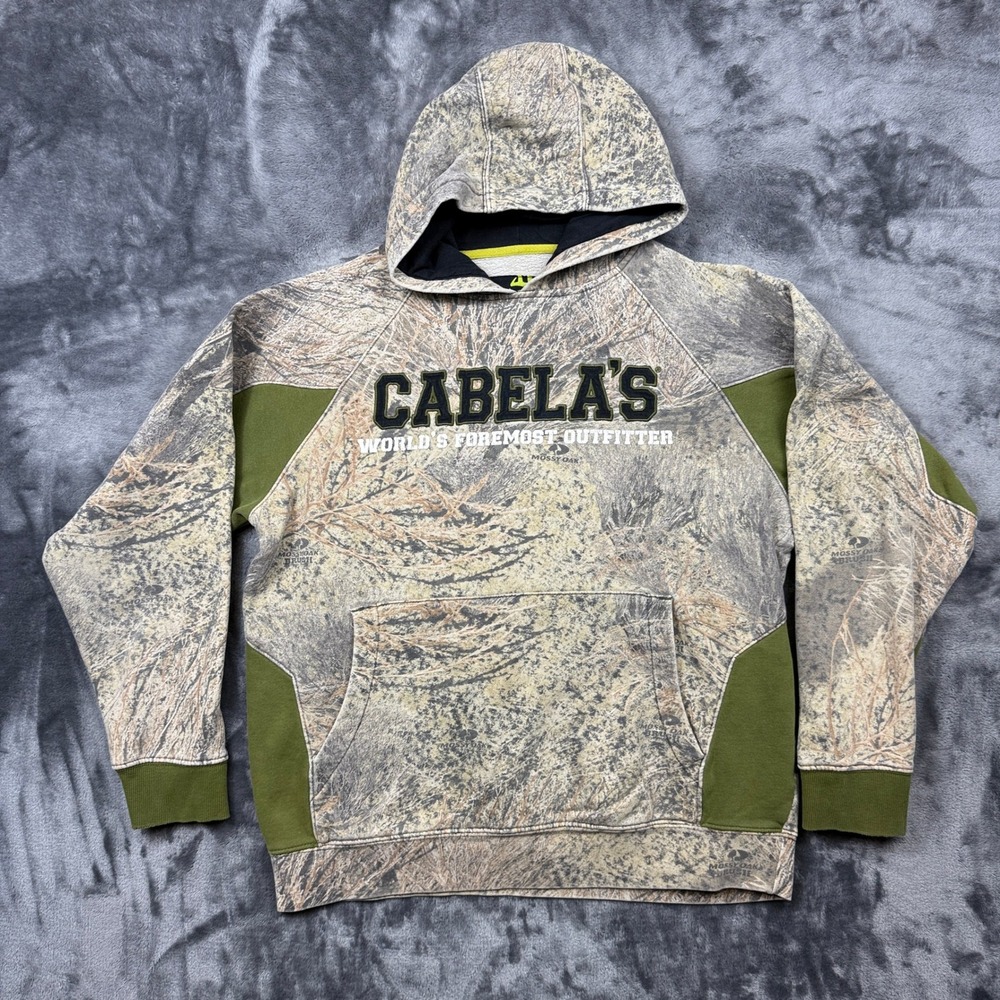 Cabelas Hoodie Mens Large Camo Mossy Oak Brush Pullover Embroidered Logo 11044